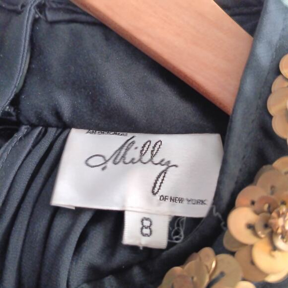 Milly Black Silk Halter Blouse Metal Flower Detail 8 NWT - Picture 12 of 13